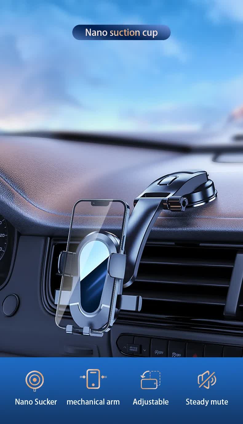Black Universal Car Phone Mount Holder 360A Rotation With Upgraded Suction Cup For Dashboard & Windscreen
