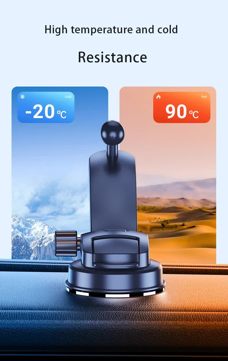 Black Universal Car Phone Mount Holder 360A Rotation With Upgraded Suction Cup For Dashboard & Windscreen
