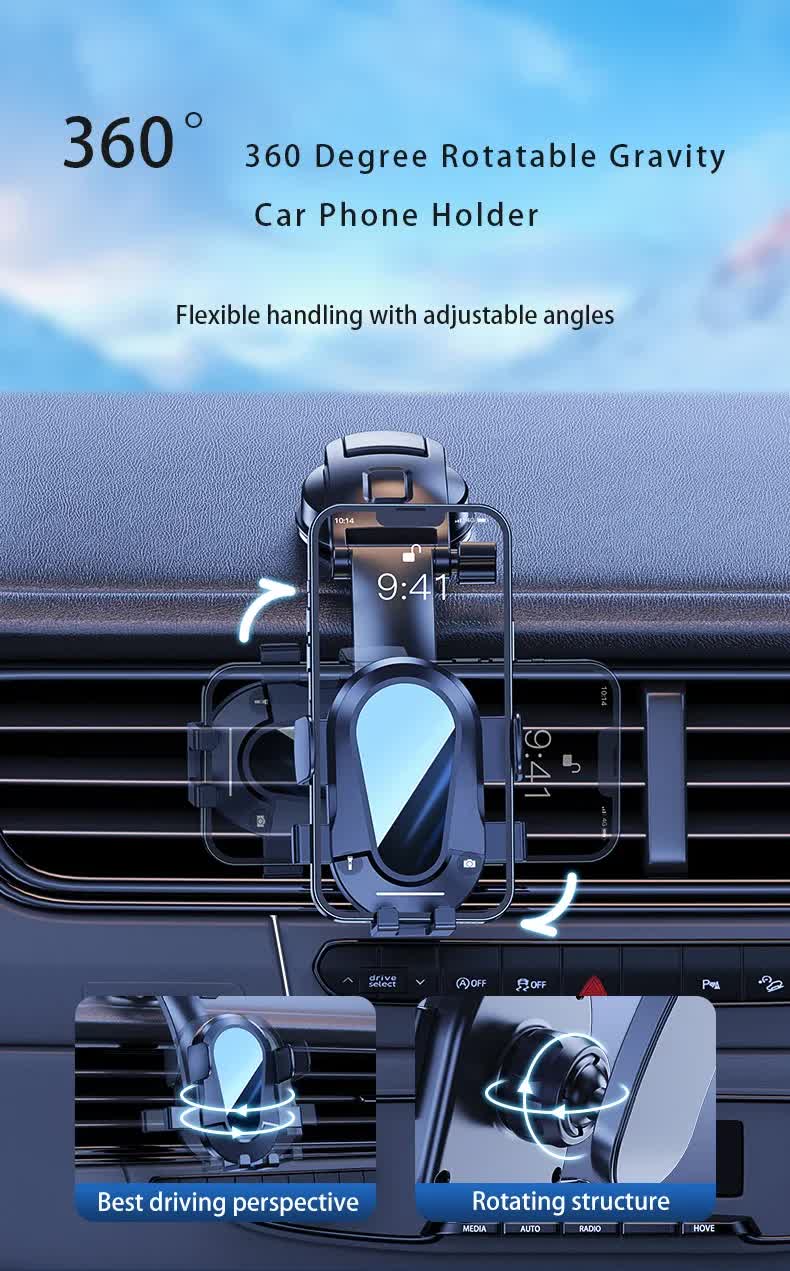 Black Universal Car Phone Mount Holder 360A Rotation With Upgraded Suction Cup For Dashboard & Windscreen