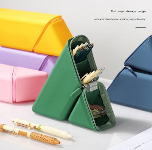 Purple Transforming Silicone Pencil Case - Stand-Up Holder & Stationery Organizer