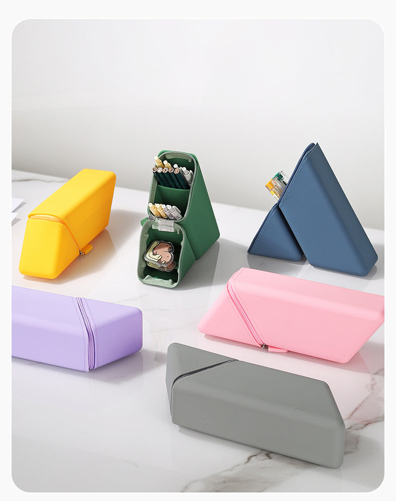 Purple Transforming Silicone Pencil Case - Stand-Up Holder & Stationery Organizer