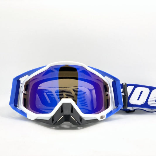 Blue-White Frame And Sheet Motocross Goggles Durable Off-Road Motorcycle Riding Eye Protection With Lens