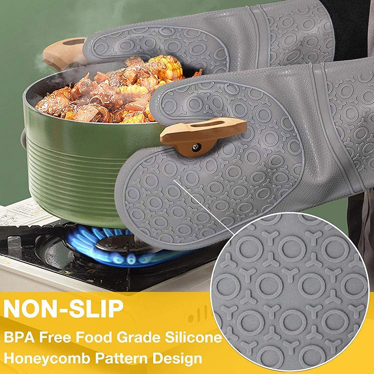 Black Bpa Free Non Slip Silicone Oven Mitts Heat Resistant Gloves With Honeycomb Pattern For Kitchen Safety