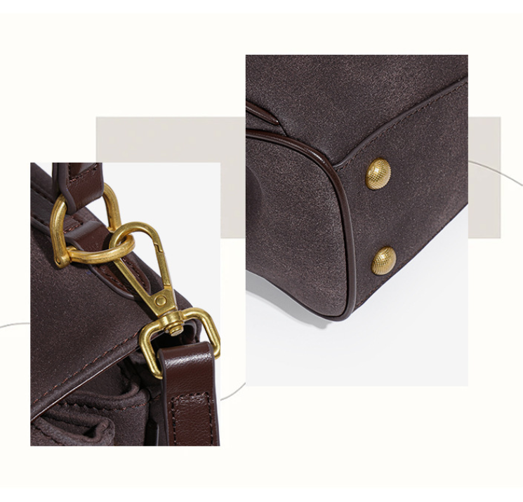 Beige Women's Vintage Suede Satchel Bag Elegant Top Handle Purse With Gold Lock