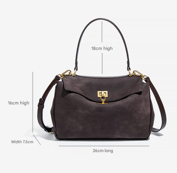 Beige Women's Vintage Suede Satchel Bag Elegant Top Handle Purse With Gold Lock