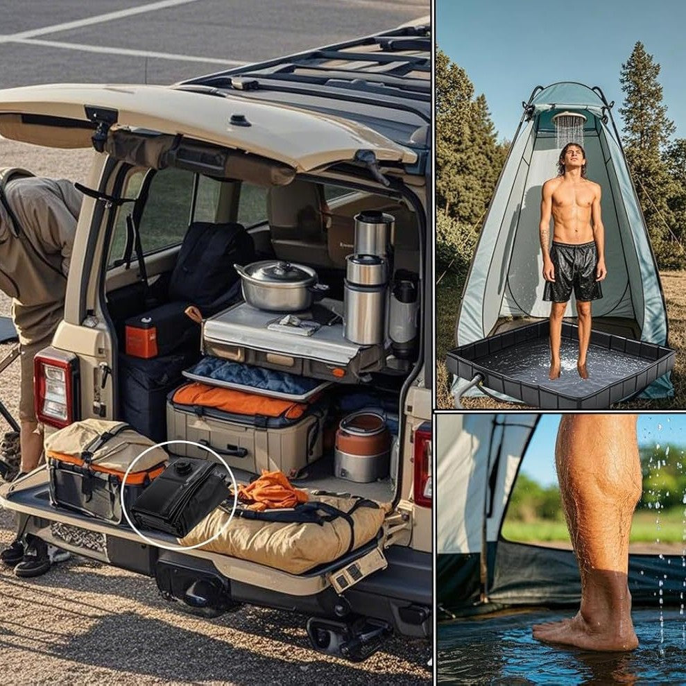 Camping Shower Base - Collapsible Water Containment Tray With Drain For Outdoor Tents