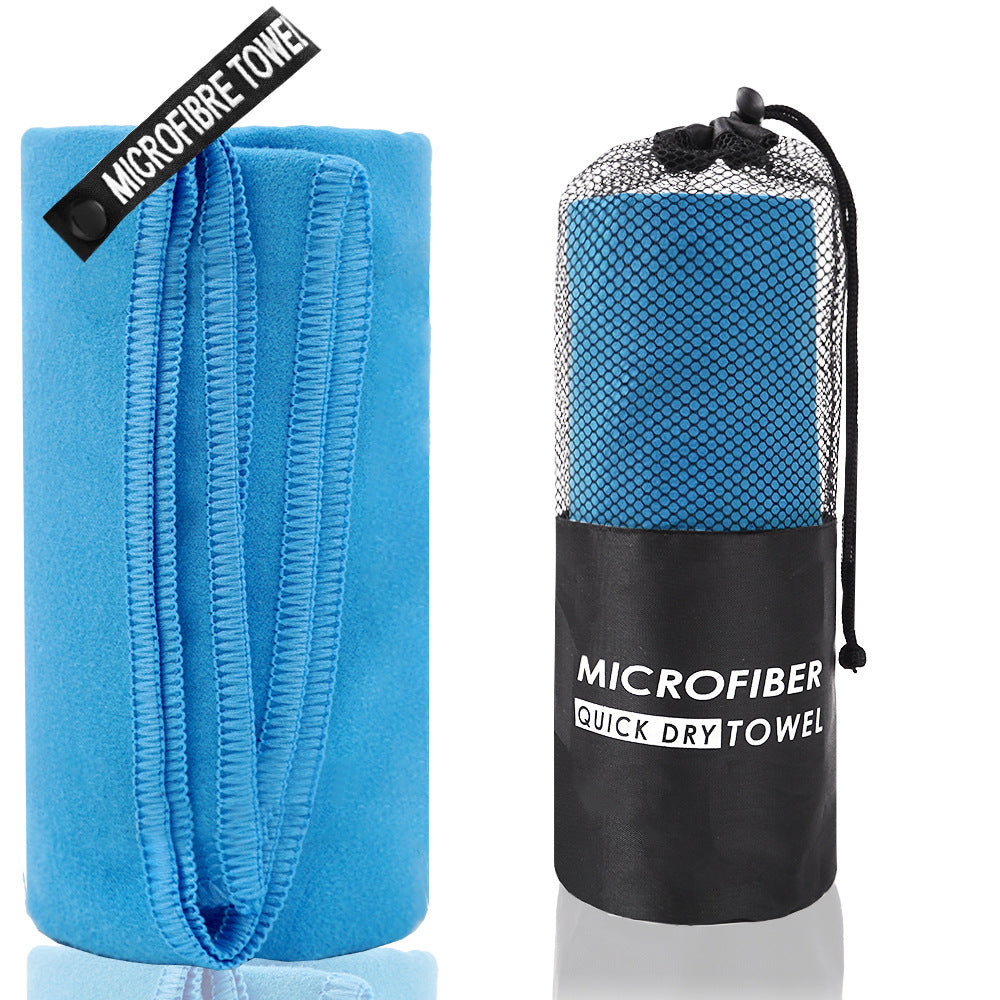2 Piece Blue Quick Dry Microfiber Sports Towel With Travel Case Compact & Absorbent For Gym Swimming Camping