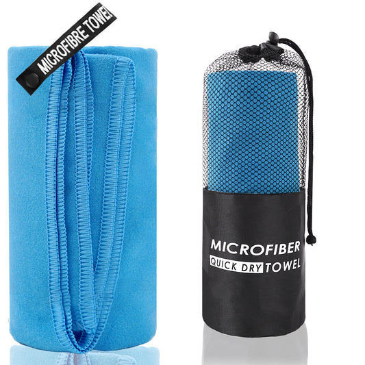2 Piece Blue Quick Dry Microfiber Sports Towel With Travel Case Compact & Absorbent For Gym Swimming Camping