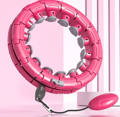 Rose Red 24 Sections Adjustable Smart Hula Hoop With Weighted Ball - Never-Fall Fitness Ring Massage Nodes For Core Trai