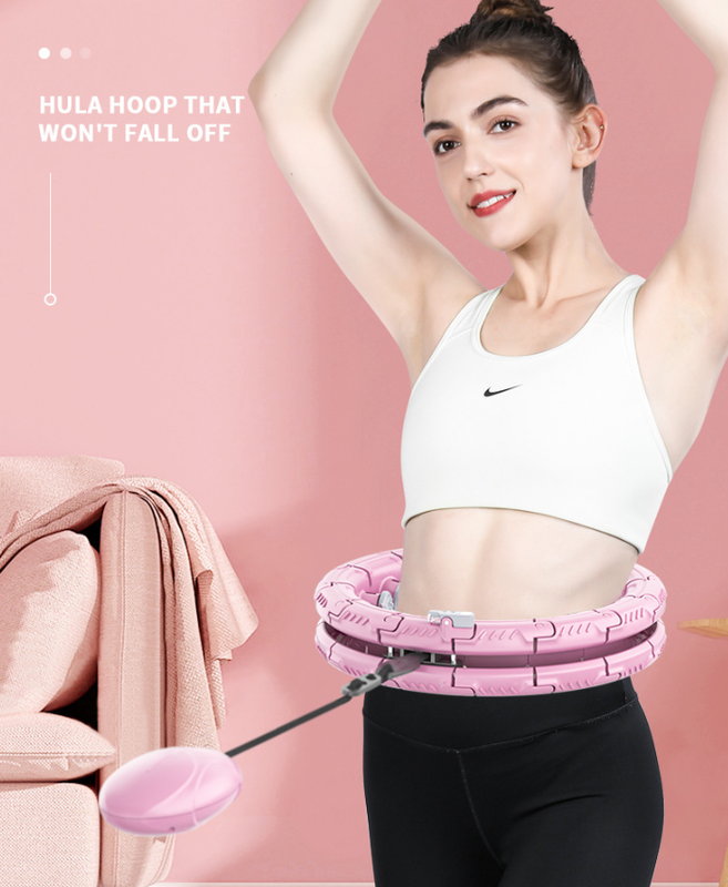 Rose Red 24 Sections Adjustable Smart Hula Hoop With Weighted Ball - Never-Fall Fitness Ring Massage Nodes For Core Trai