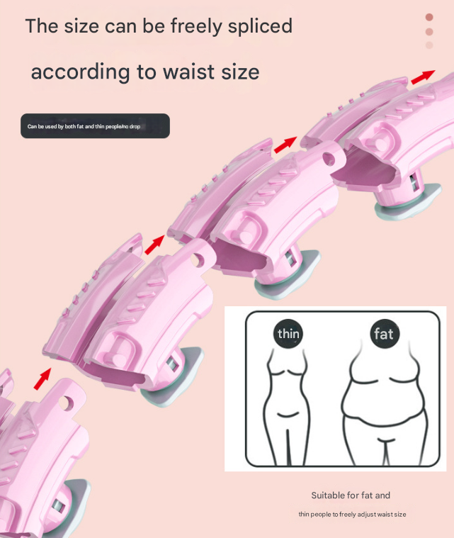 Rose Red 24 Sections Adjustable Smart Hula Hoop With Weighted Ball - Never-Fall Fitness Ring Massage Nodes For Core Trai