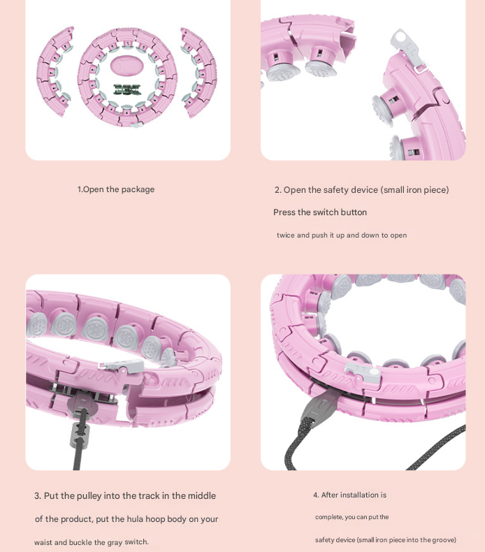 Rose Red 24 Sections Adjustable Smart Hula Hoop With Weighted Ball - Never-Fall Fitness Ring Massage Nodes For Core Trai