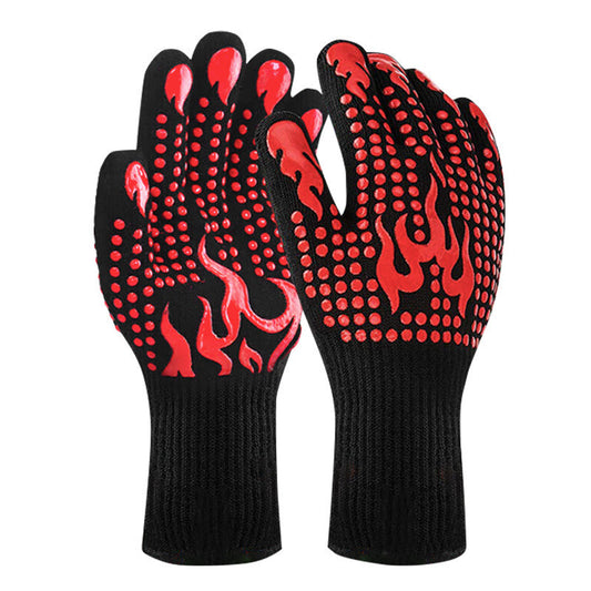 Red A Pair Of Extreme Heat Resistant Bbq Gloves (500C) - Aramid Fiber With Non-Slip Silicone Grip For Grilling & Oven Us