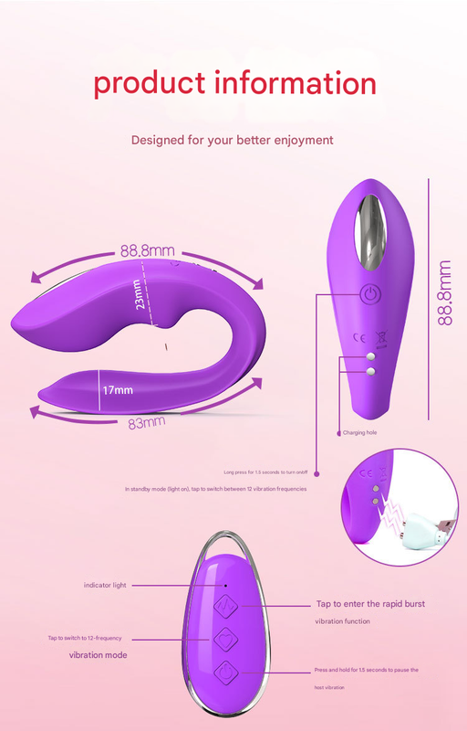 Purple Blisslink U-Shaped Wearable Couple's Vibrator With Remote 12 Modes For Shared Intimacy & Solo Fun