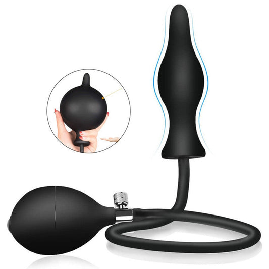 Black Classic Inflatable Butt Plug Large Silicone Dilator