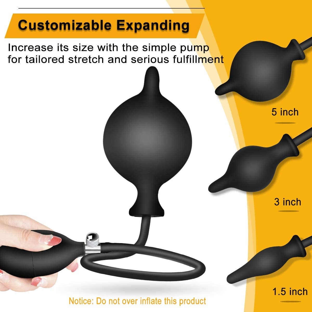 Black Classic Inflatable Butt Plug Large Silicone Dilator