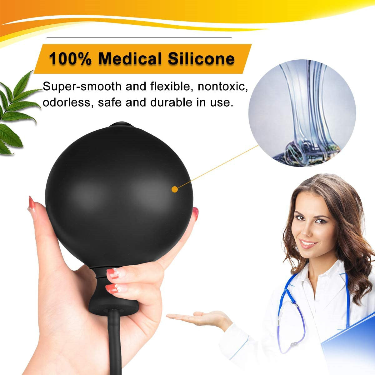 Black Classic Inflatable Butt Plug Large Silicone Dilator