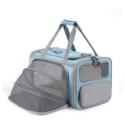Blue Lightweight Foldable Pet Carrier With Straps