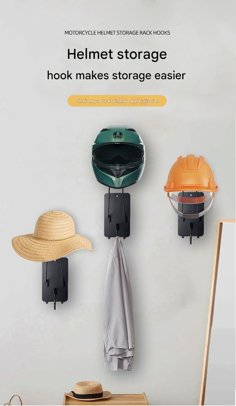 Type Wall Mounted Motorcycle Helmet Holder Heavy Duty Gear Rack With Jacket Hook