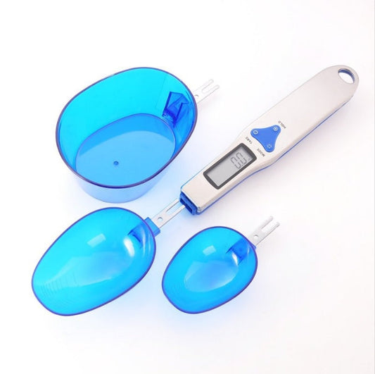 Blue High Precision Digital Spoon Scale - Electronic Measuring Scoop With 3 Heads For Kitchen & Baking(300G)