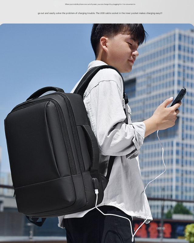 Black Expandable Business Laptop Backpack With Usb Charging Port Large Capacity Work & Travel Bag For 15.6 Inch Laptops