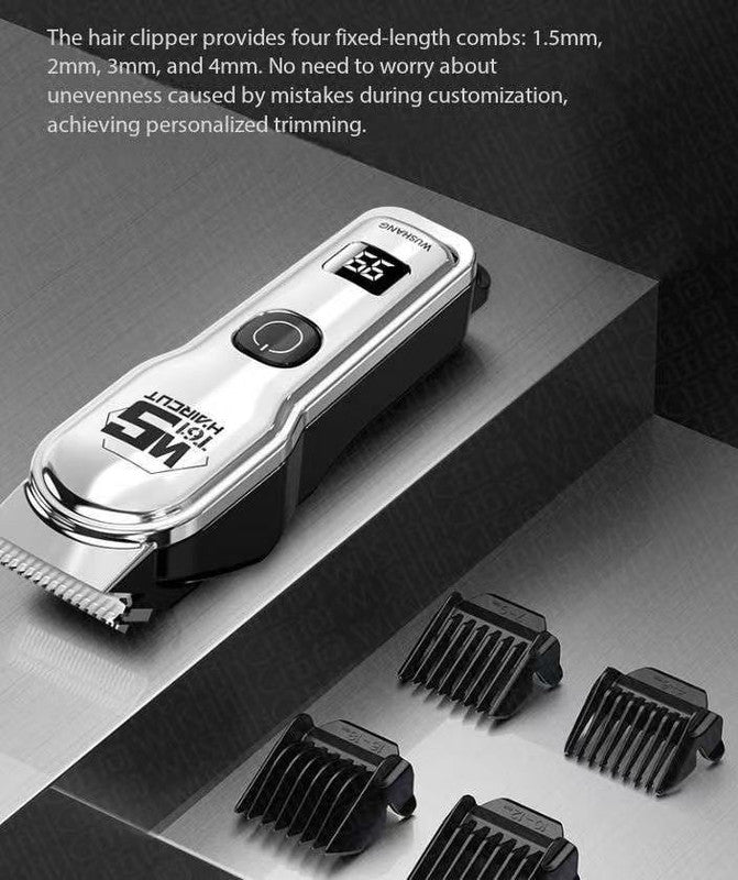 Black Professional Cordless Hair Clippers Usb Rechargeable Trimmer With Led Display For Barbers & Home Grooming