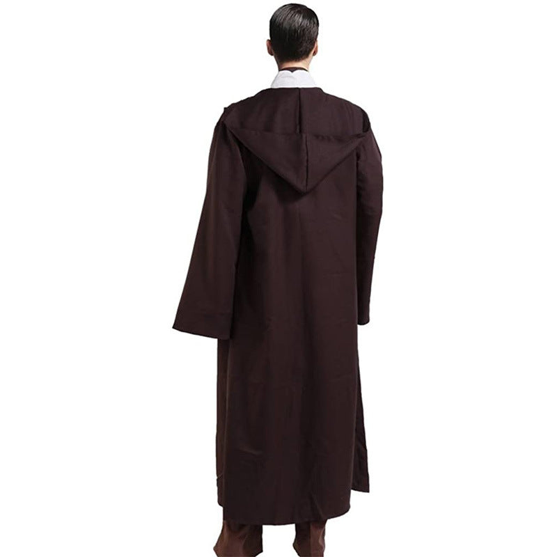 Black Shadow Wanderer Hooded Cape Premium Velvet Robe For Jedi Wizard & Medieval Cosplay