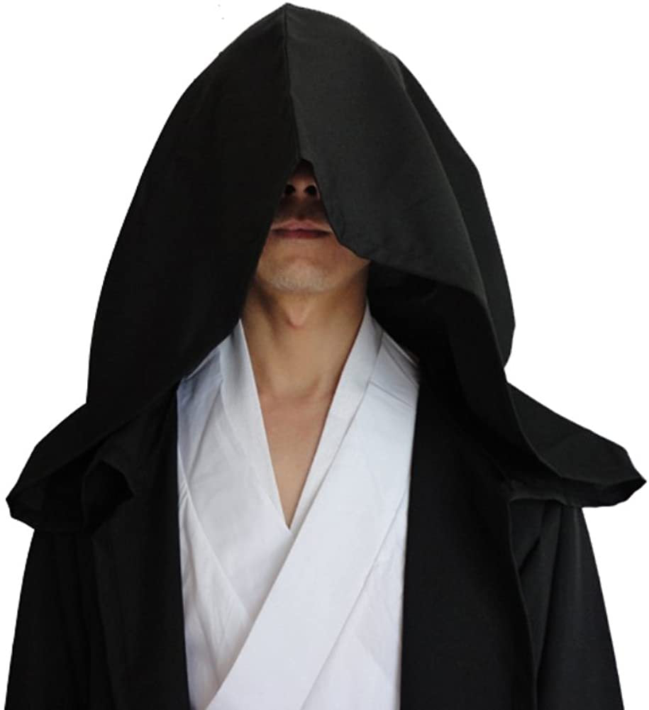 Black Shadow Wanderer Hooded Cape Premium Velvet Robe For Jedi Wizard & Medieval Cosplay