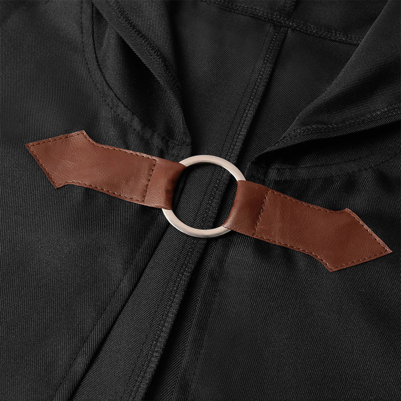 Black Shadow Wanderer Hooded Cape Premium Velvet Robe For Jedi Wizard & Medieval Cosplay
