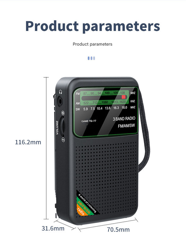 Black Joc Tg 77 Multi Band Rechargeable Radio For Seniors Automatic Channel Search Fm/Am/Sw Bands