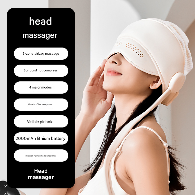 Electric Head Massage Hat With Inflatable Airbags 6 Zone Scalp Therapy For Relaxation And Sleep Aid