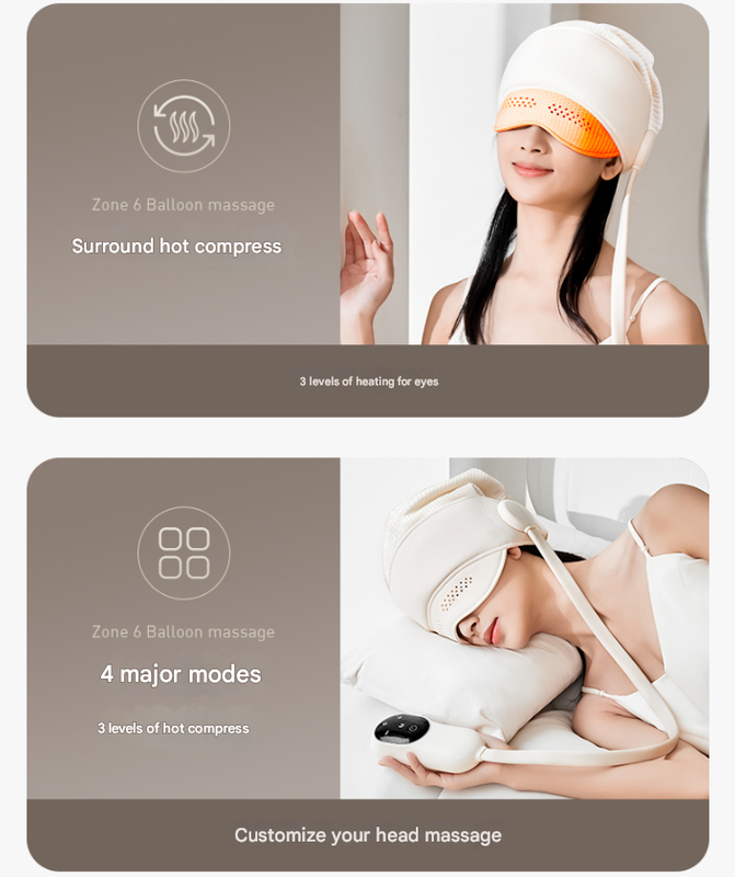Electric Head Massage Hat With Inflatable Airbags 6 Zone Scalp Therapy For Relaxation And Sleep Aid