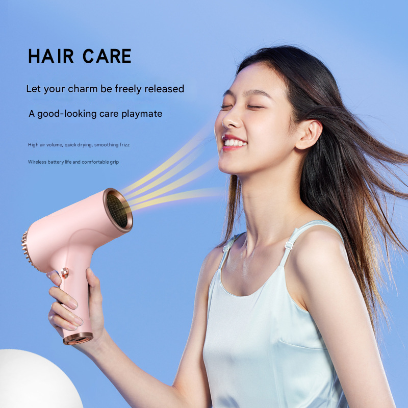 Black Ultra Lightweight Ionic Cordless Hair Dryer Usb Rechargeable Portable Blow With Cool Air For Travel & Home