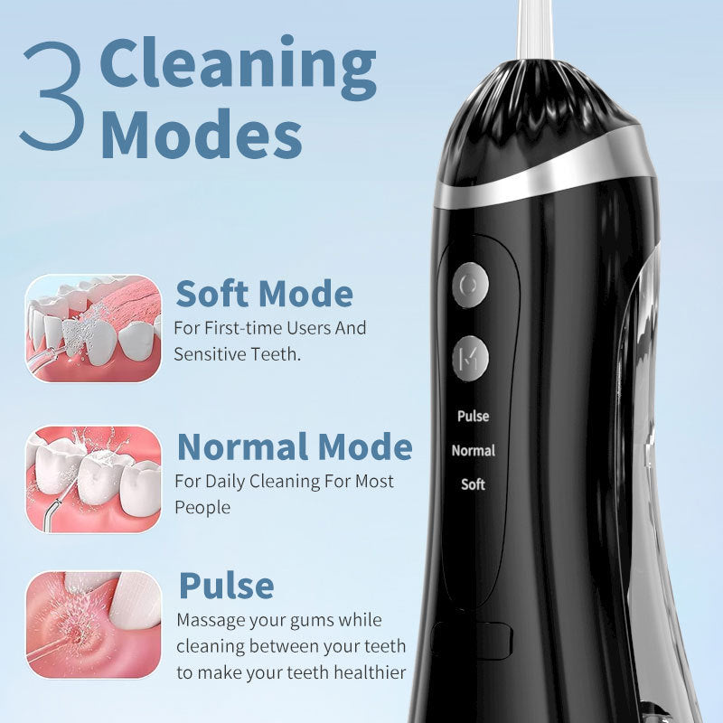Blue Cordless Water Flosser & Oral Irrigator - Portable Teeth Cleaner With 3 Modes 4 Jet Tips