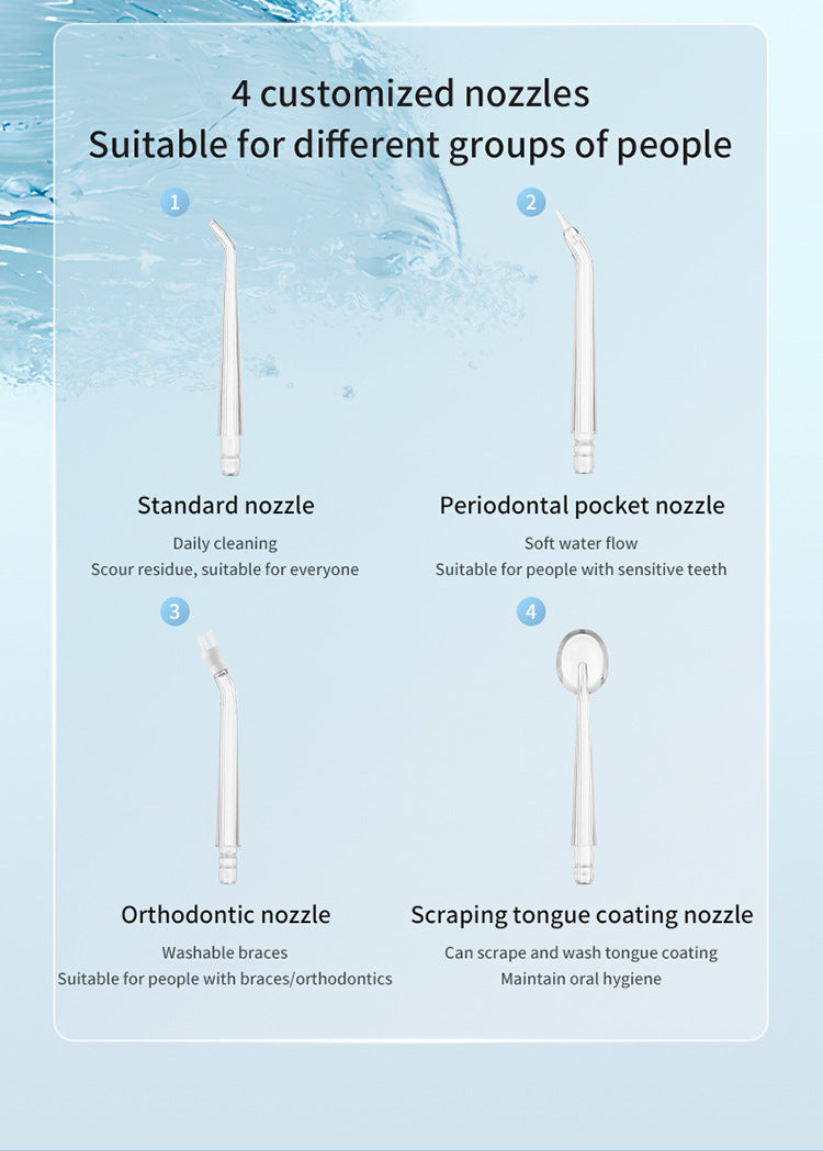 Blue Cordless Water Flosser & Oral Irrigator - Portable Teeth Cleaner With 3 Modes 4 Jet Tips