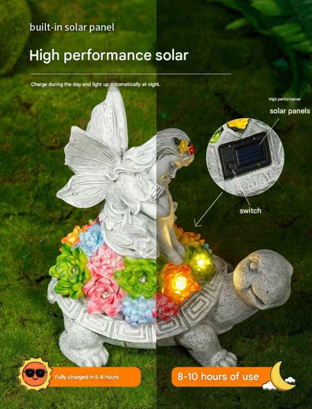 Cats And Butterflies Charming Solar Powered Animal Garden Statue Waterproof Resin Figurine With Glowing Led Accents