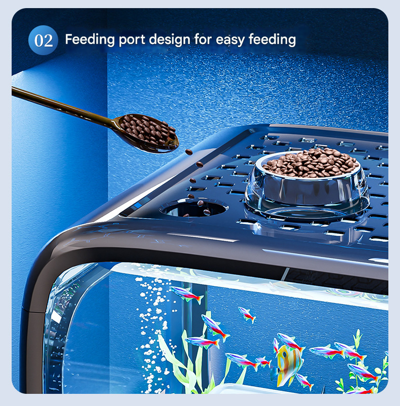 Cream Color Modern Desktop Aquarium & Turtle Tank Panoramic Viewing Fish With Basking Platform Lid