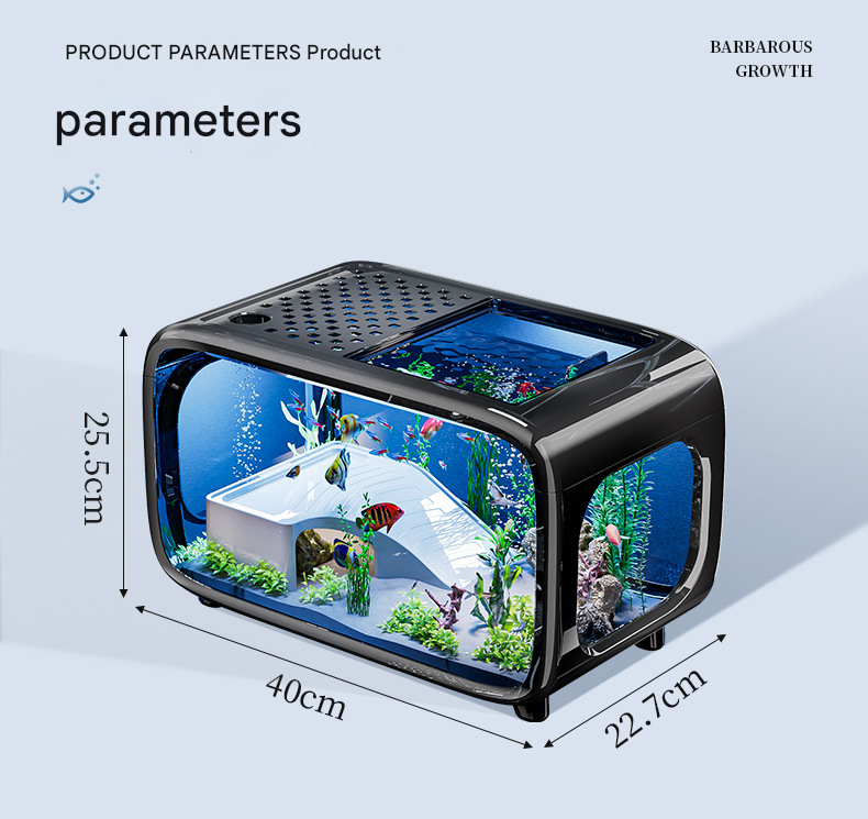 Cream Color Modern Desktop Aquarium & Turtle Tank Panoramic Viewing Fish With Basking Platform Lid
