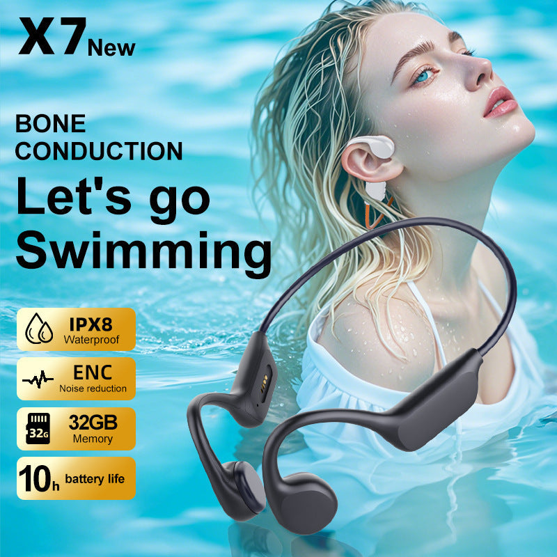 Black Ipx8 Waterproof Swimming Headphones Bone Conduction With 32Gb Mp3 Player