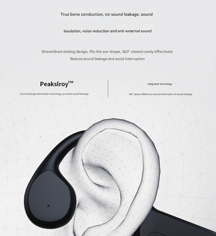 Black Ipx8 Waterproof Swimming Headphones Bone Conduction With 32Gb Mp3 Player