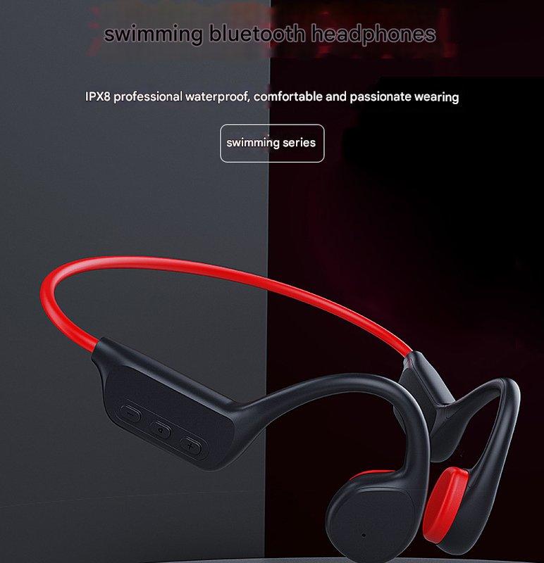 Black Ipx8 Waterproof Swimming Headphones Bone Conduction With 32Gb Mp3 Player