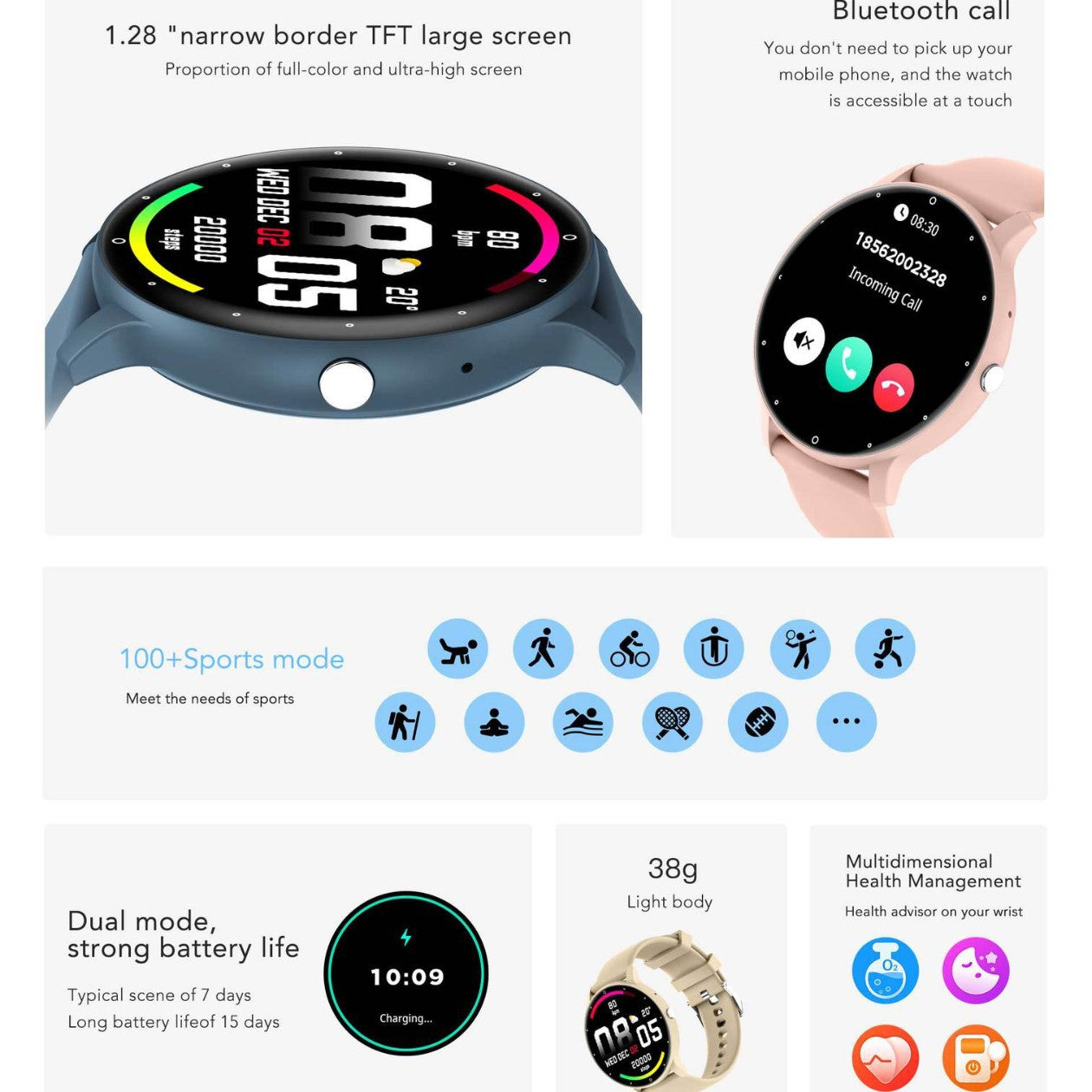Feature Rich Smartwatch: 1.28 Hd Display Bluetooth Calling Extensive Sports Tracking (Pink)"
