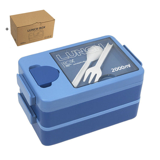 2L Double Layer Bento Lunch Box Leak Proof With Utensil & Sauce Container(Blue)