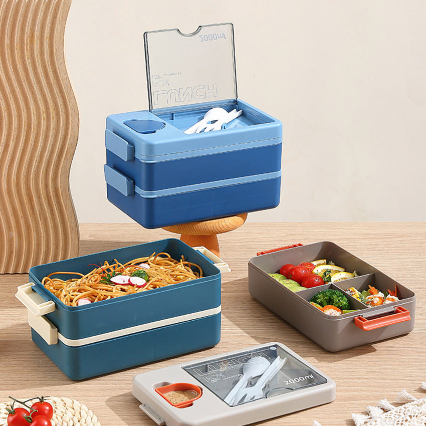 2L Double Layer Bento Lunch Box Leak Proof With Utensil & Sauce Container(Blue)