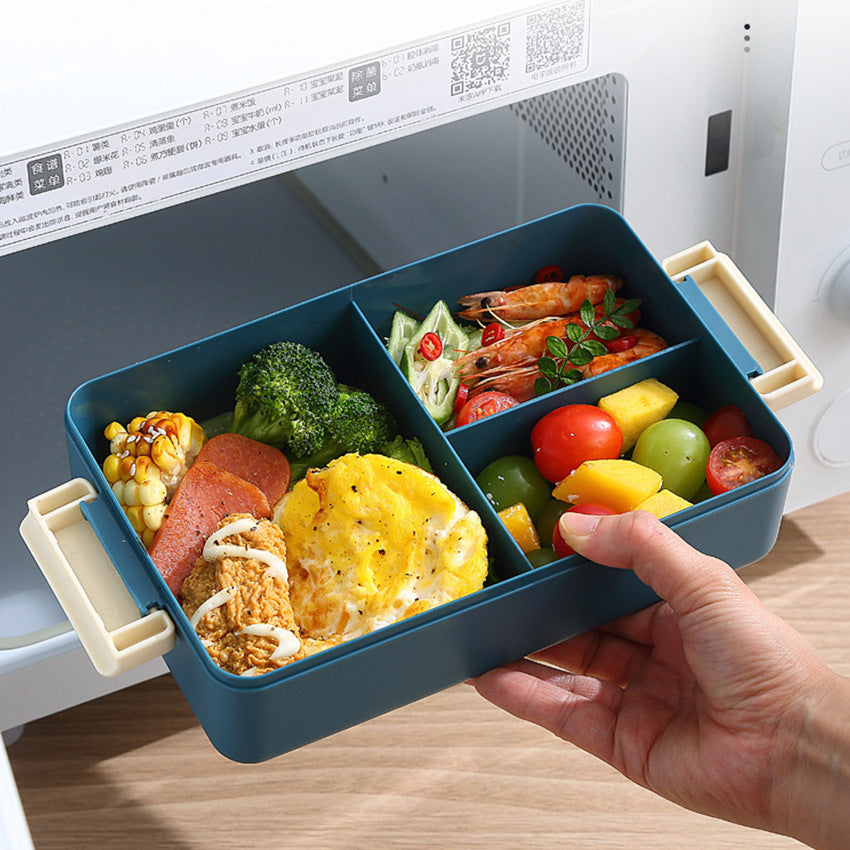 2L Double Layer Bento Lunch Box Leak Proof With Utensil & Sauce Container(Blue)