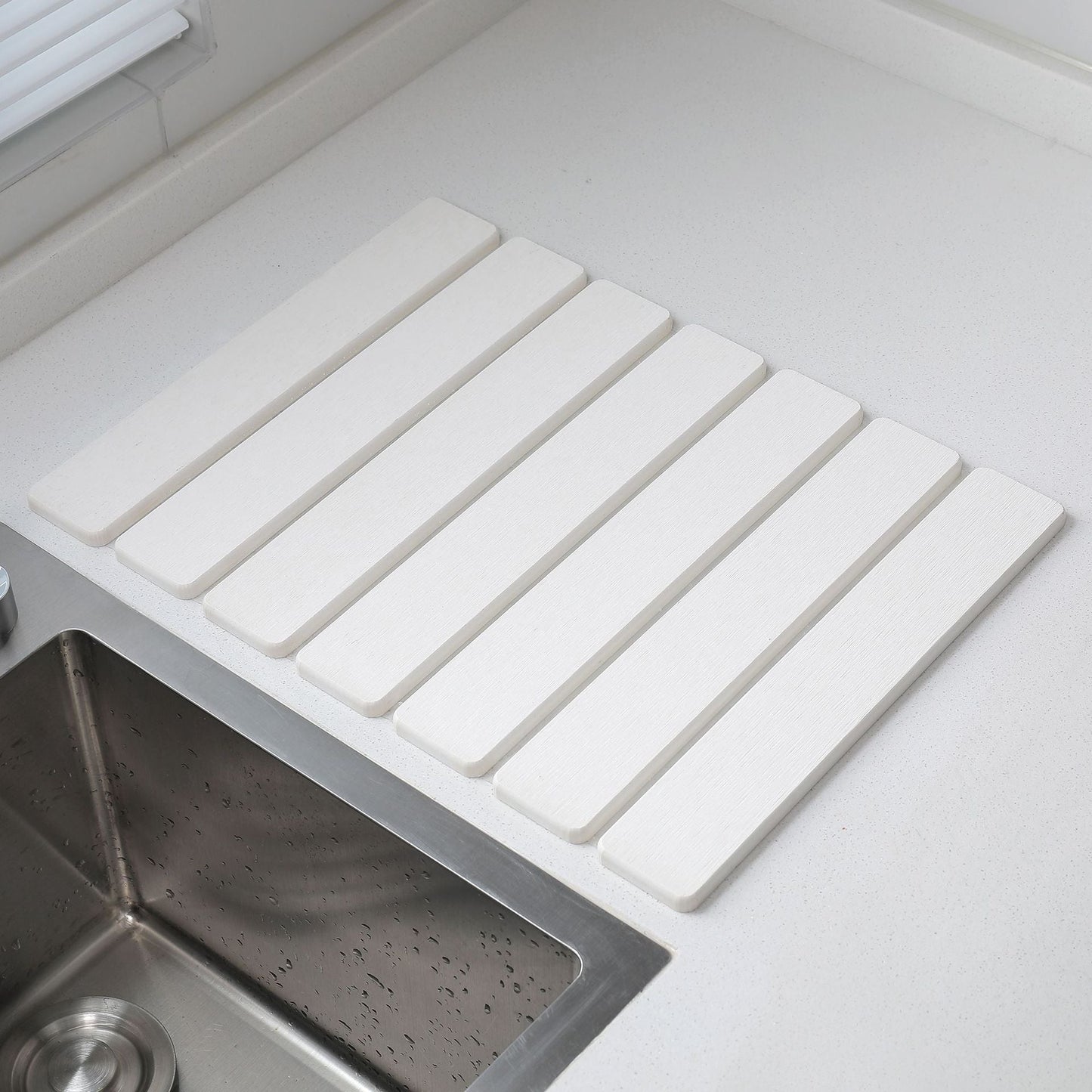 Folding Diatomaceous Earth Countertop Drain Mat Quick Dry Non Slip & Easy Clean Absorbent Pad(White)