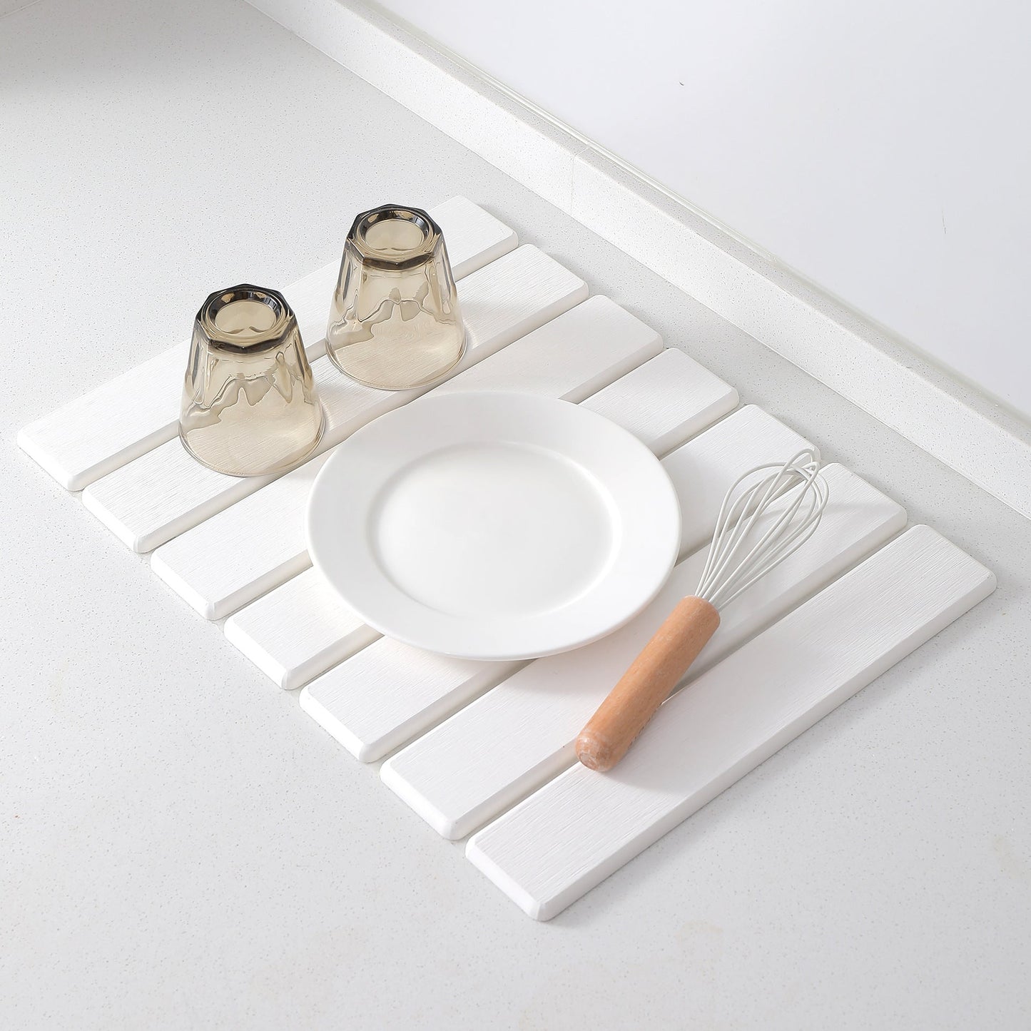 Folding Diatomaceous Earth Countertop Drain Mat Quick Dry Non Slip & Easy Clean Absorbent Pad(White)