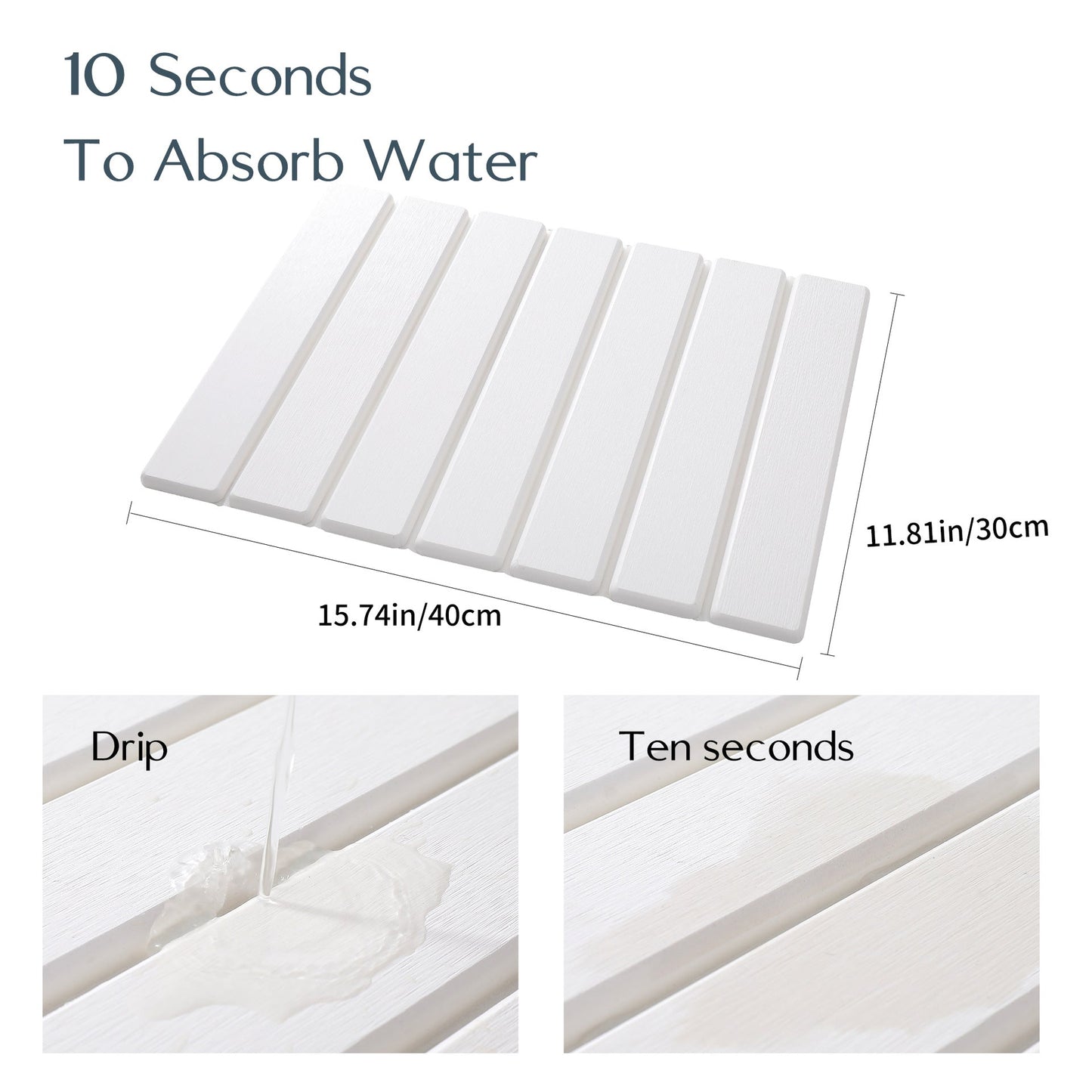 Folding Diatomaceous Earth Countertop Drain Mat Quick Dry Non Slip & Easy Clean Absorbent Pad(White)