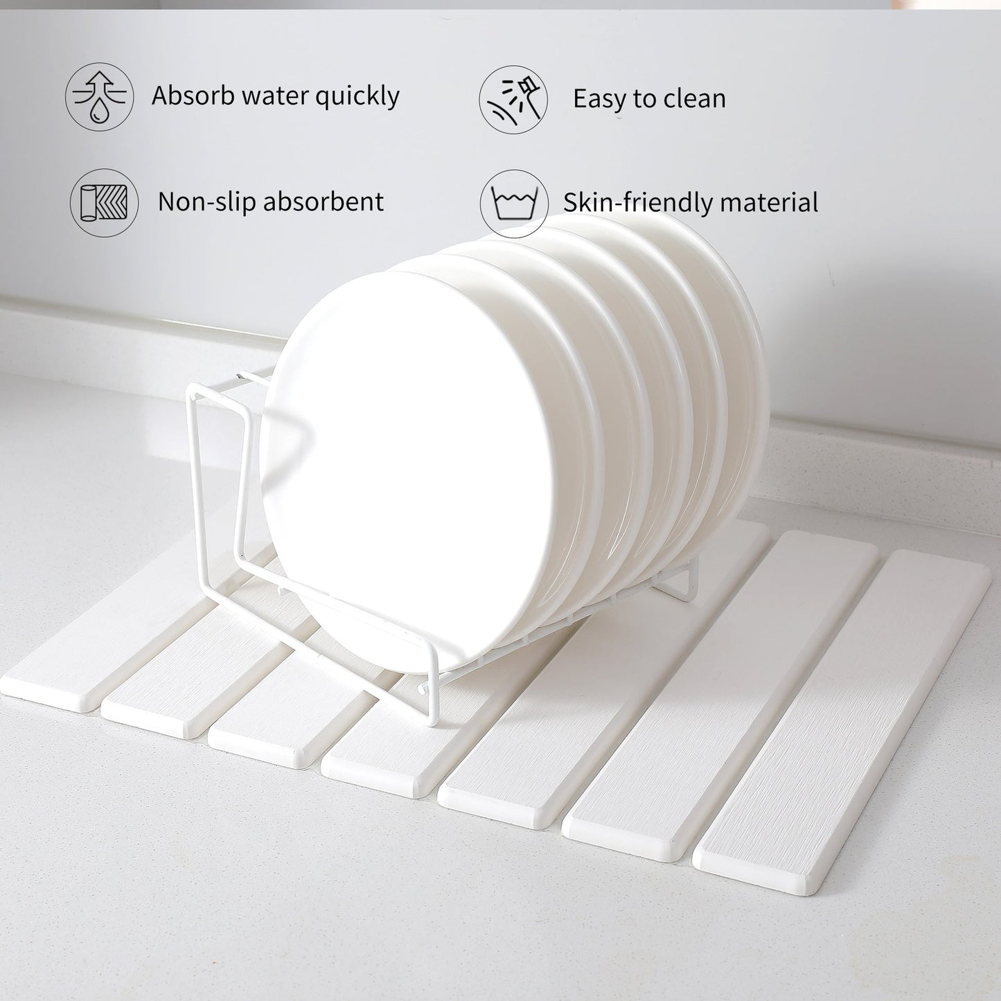 Folding Diatomaceous Earth Countertop Drain Mat Quick Dry Non Slip & Easy Clean Absorbent Pad(White)