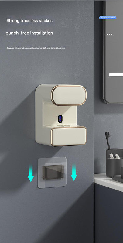 Automatic Toothpaste Dispenser With Uvc Toothbrush Sterilizer & Holder - Wall Mounted Rechargeable(Beige)
